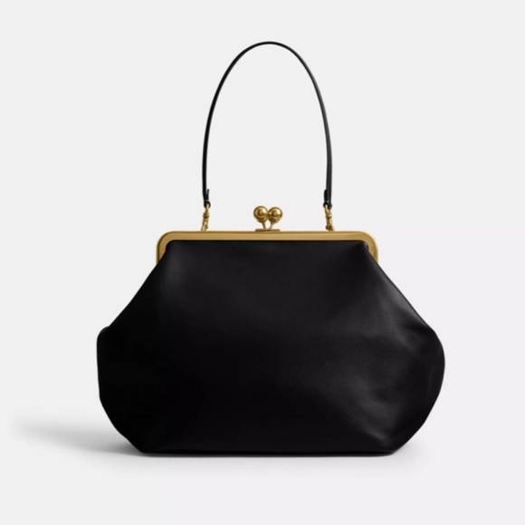 Coach Black Kisslock Large Frame Shoulder Bag with Gold Hardware - Picture 2 of 11